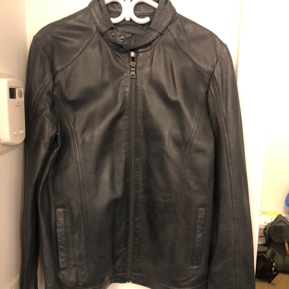 Dark Blue Politix Mens Leather Jacket - Picture 1 of 12